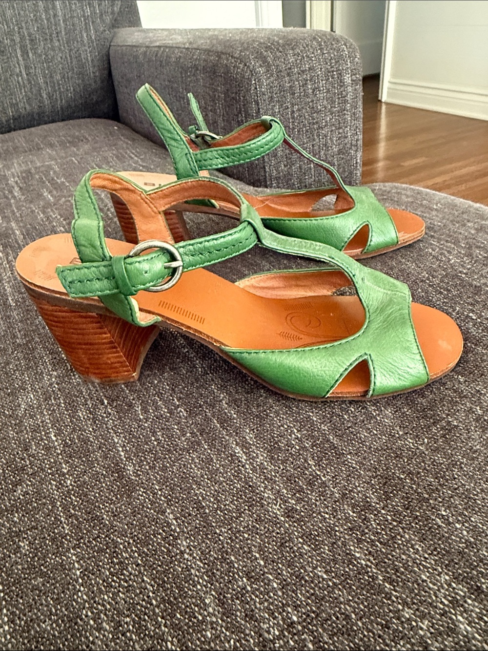 Bivel Green Block Heel Sandals